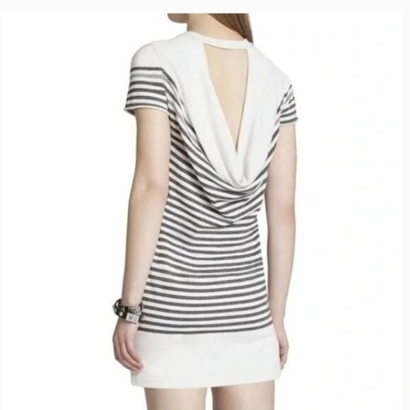 BCBG Maxazria Striped Low Back Dress Size XS Short Sleeve Mini Cream Black - Picture 1 of 11
